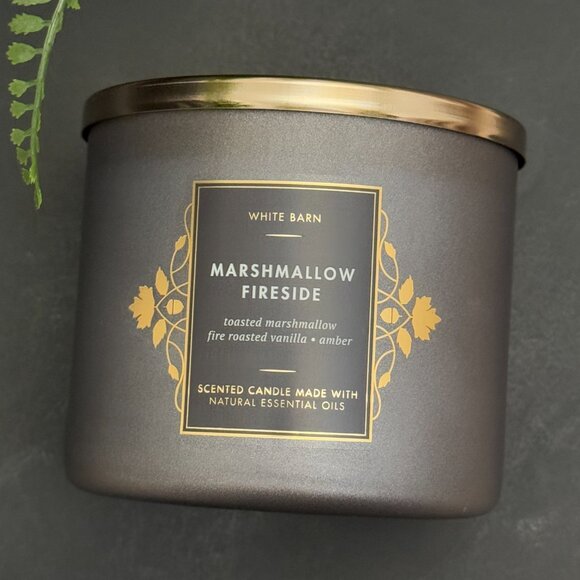 BBW Marshmallow Fireside White Barn Bath & Body Works 3 Wick Candle - Picture 5 of 10